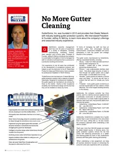 AI Magazine editorial feature on GutterDome, Inc. — No More Gutter Cleaning, August 2017