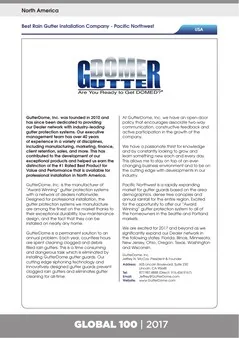 GutterDome Global 100 2017 award article — Best Rain Gutter Installation Company, Pacific Northwest